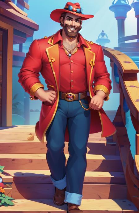 15244-762222474-Concept art, character illustration, European and American cartoons, male focus, hat, jewelry, ring, facial hair, pants, red shi.png